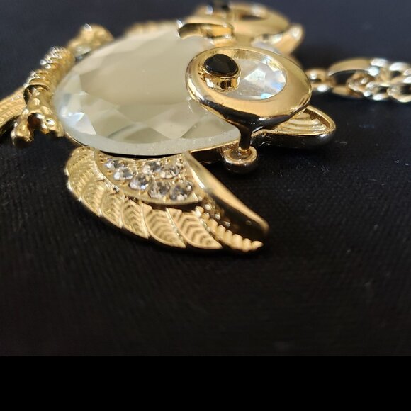 Vintage Costume Necklace Owl Pendant, Long Gold Chain, Owl with Glasses - Picture 2 of 7